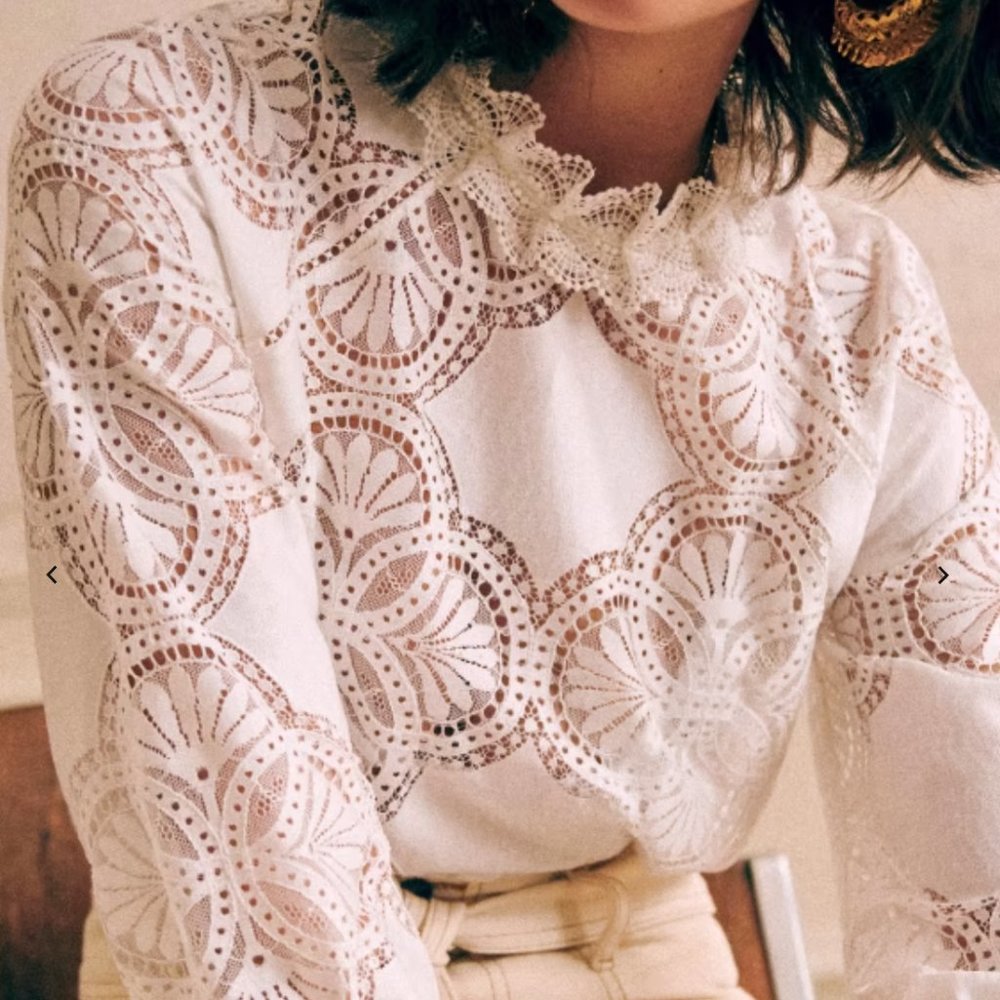 Bacall Lace Blouse, Size 4/36, White